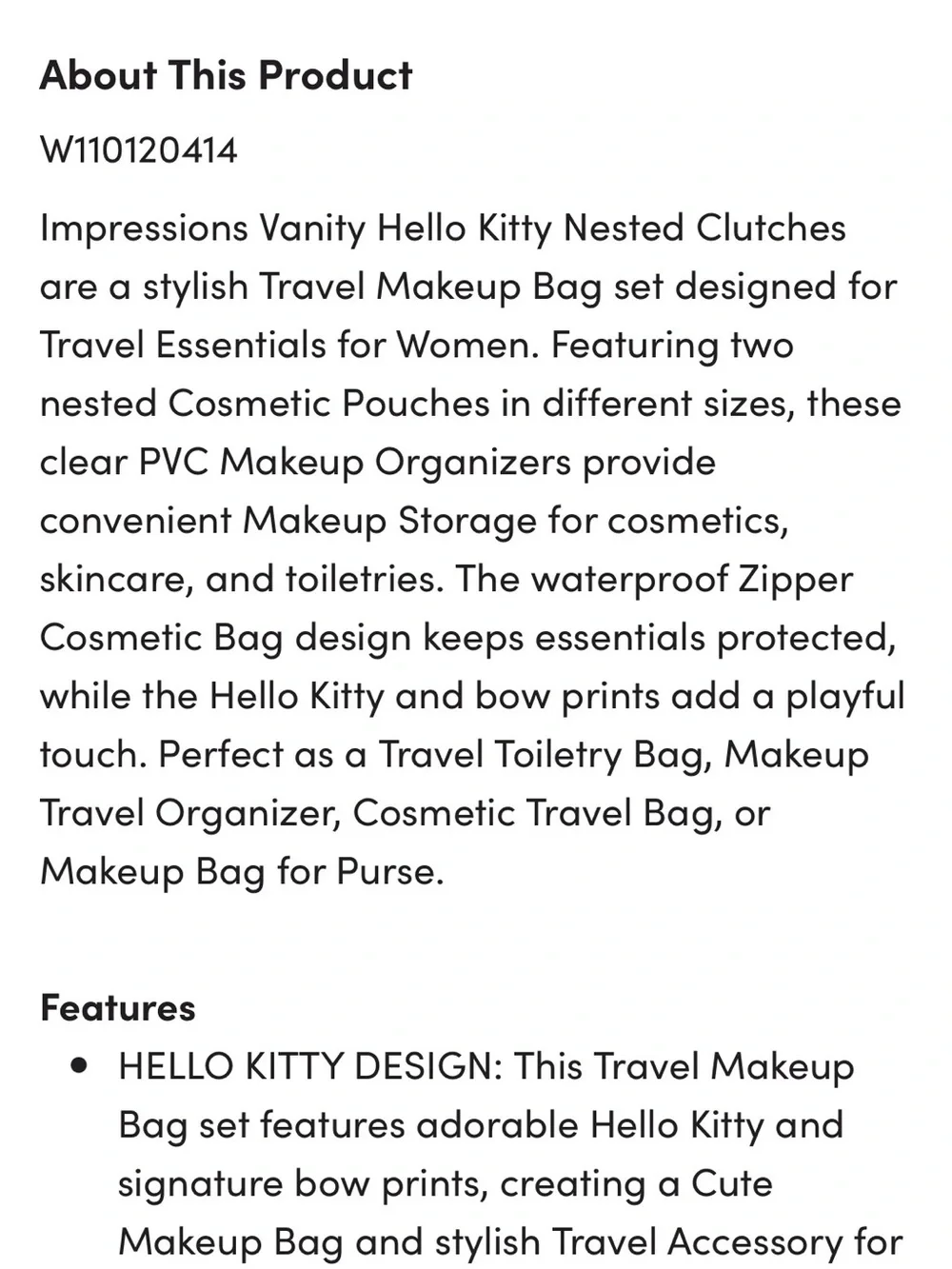 Impressions Hello Kitty Pink & White Nested Makeup Clutch Set